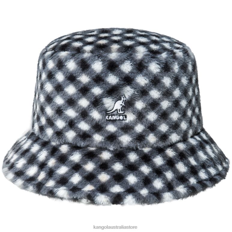 Unisex Accessories Black Gingham Kangol Faux Fur Bucket V0X8T710