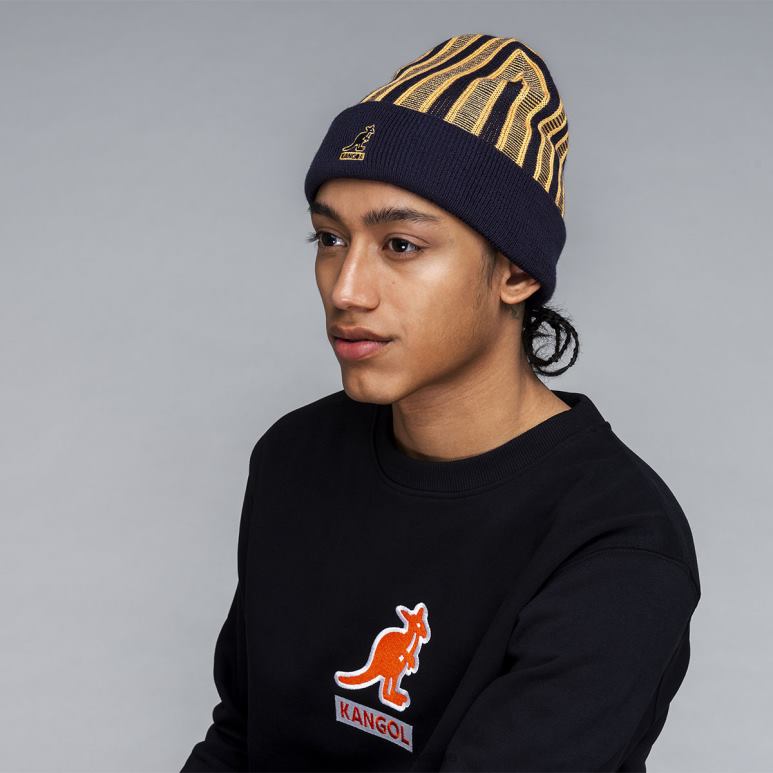 Unisex Accessories Black Kangol Rib Stripe Rev Beanie V0X8T809