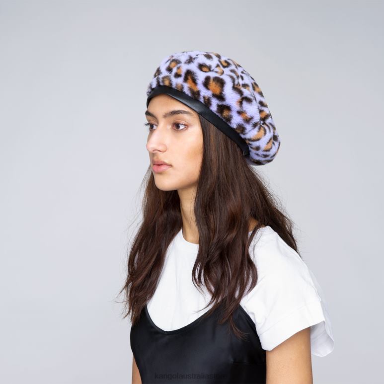 Unisex Accessories Lavender Leopard Kangol Faux Fur Beret V0X8T406