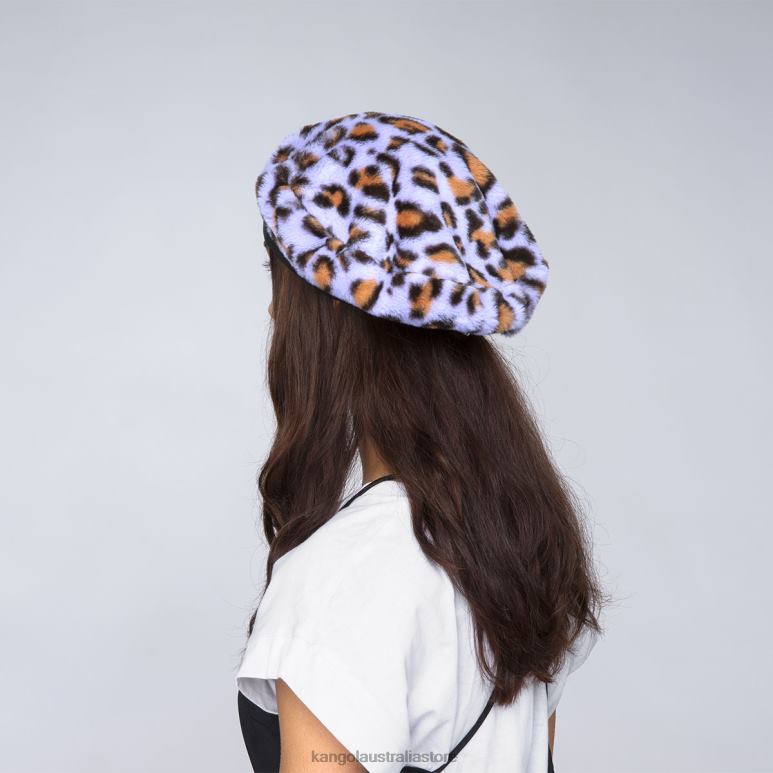 Unisex Accessories Lavender Leopard Kangol Faux Fur Beret V0X8T406