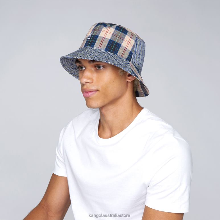 Unisex Accessories Mykonos Blue Kangol Plaid Mash-Up Bucket V0X8T682