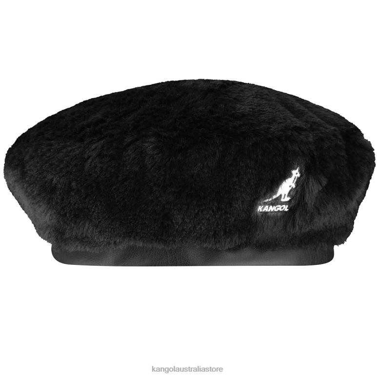 Unisex Accessories Solid Black Kangol Faux Fur Beret V0X8T403