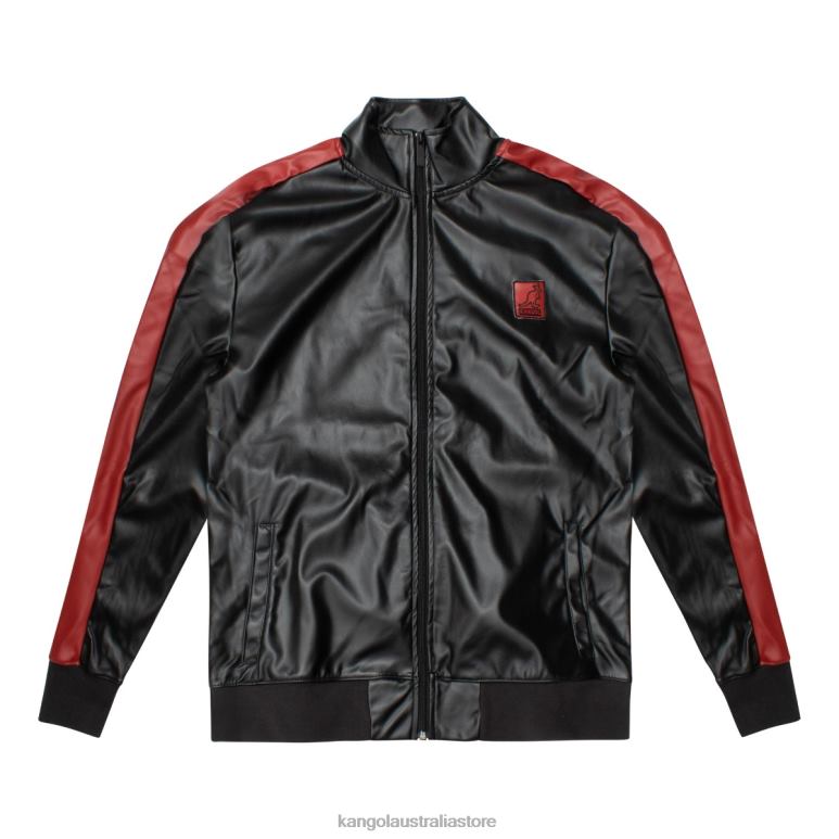 Men Clothing Black Beauty Kangol Vegan Leather Track Jacket V0X8T1160