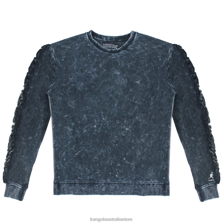 Women Clothing Black Beauty Kangol Acid Wash Ruffle Popover V0X8T1174